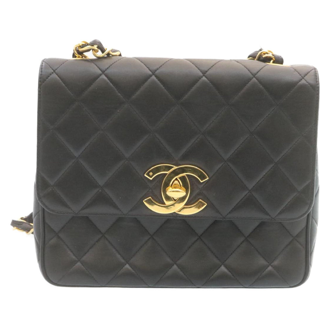 Top Quality Chanel Matelasse Chain New Shoulder Bag Lamb Skin Black Gold CC Auth 28632A