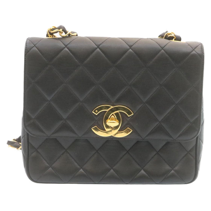 Top Quality Chanel Matelasse Chain New Shoulder Bag Lamb Skin Black Gold CC Auth 28632A