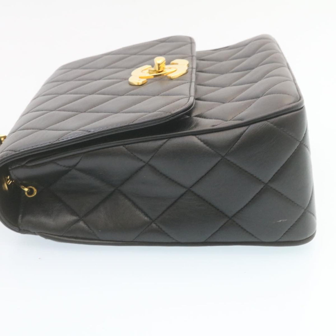 Top Quality Chanel Matelasse Chain New Shoulder Bag Lamb Skin Black Gold CC Auth 28632A