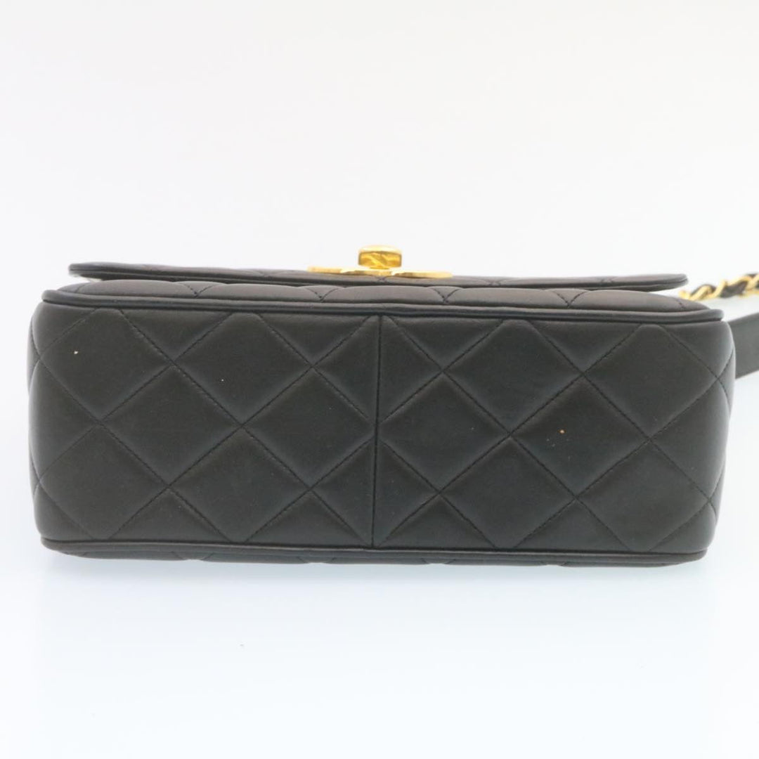 Top Quality Chanel Matelasse Chain New Shoulder Bag Lamb Skin Black Gold CC Auth 28632A