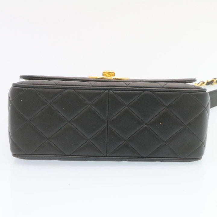 Top Quality Chanel Matelasse Chain New Shoulder Bag Lamb Skin Black Gold CC Auth 28632A