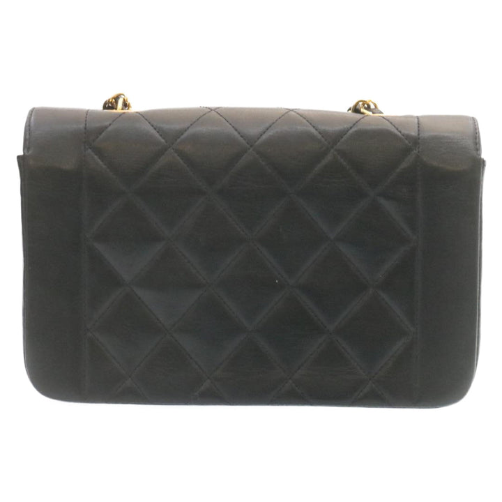Top Quality Chanel Chain Turn Lock Diana Matelasse Shoulder Bag Lamb Skin Black Auth 28643A