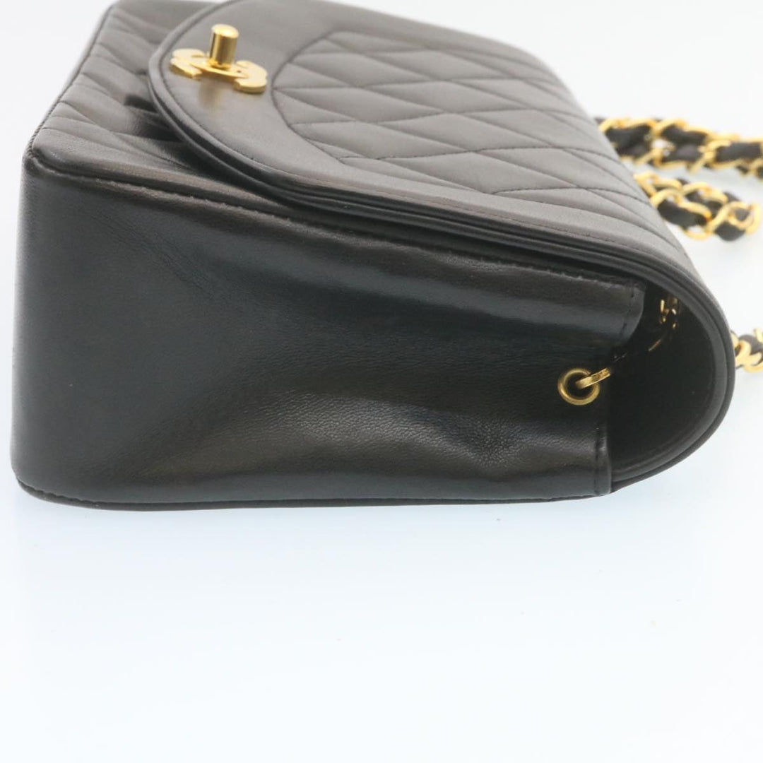 Top Quality Chanel Chain Turn Lock Diana Matelasse Shoulder Bag Lamb Skin Black Auth 28643A