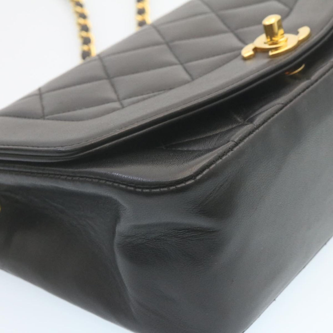 Top Quality Chanel Chain Turn Lock Diana Matelasse Shoulder Bag Lamb Skin Black Auth 28643A