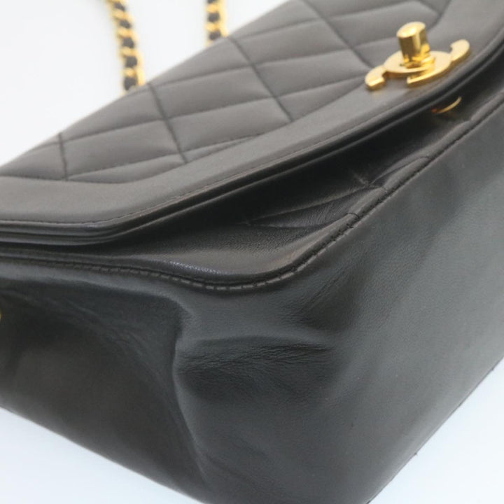 Top Quality Chanel Chain Turn Lock Diana Matelasse Shoulder Bag Lamb Skin Black Auth 28643A