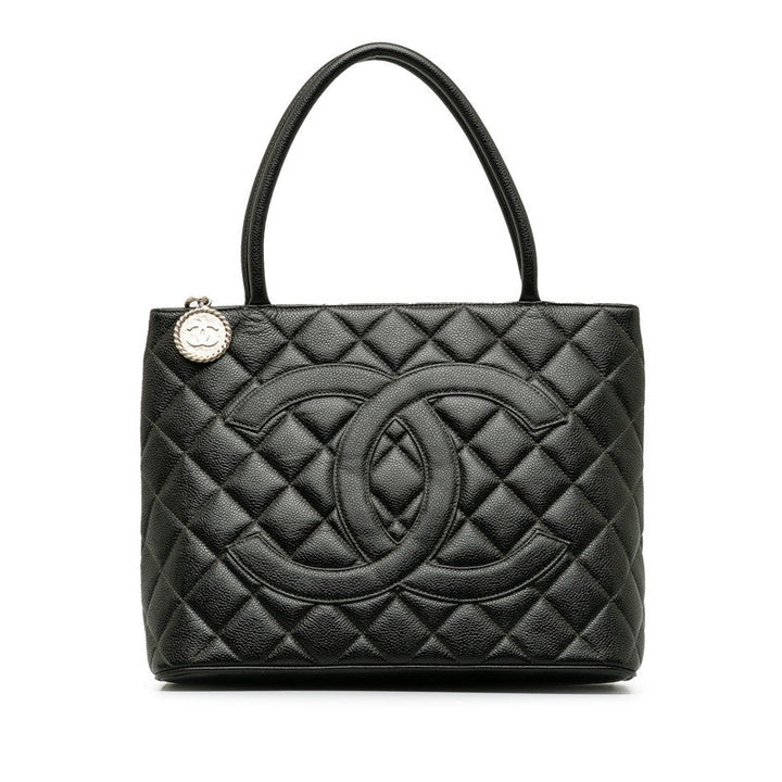 Top Quality Chanel Matrases Medallion   ilver  Tooth Bag Shoulder Bag Black Caviar S Leather  CHANEL