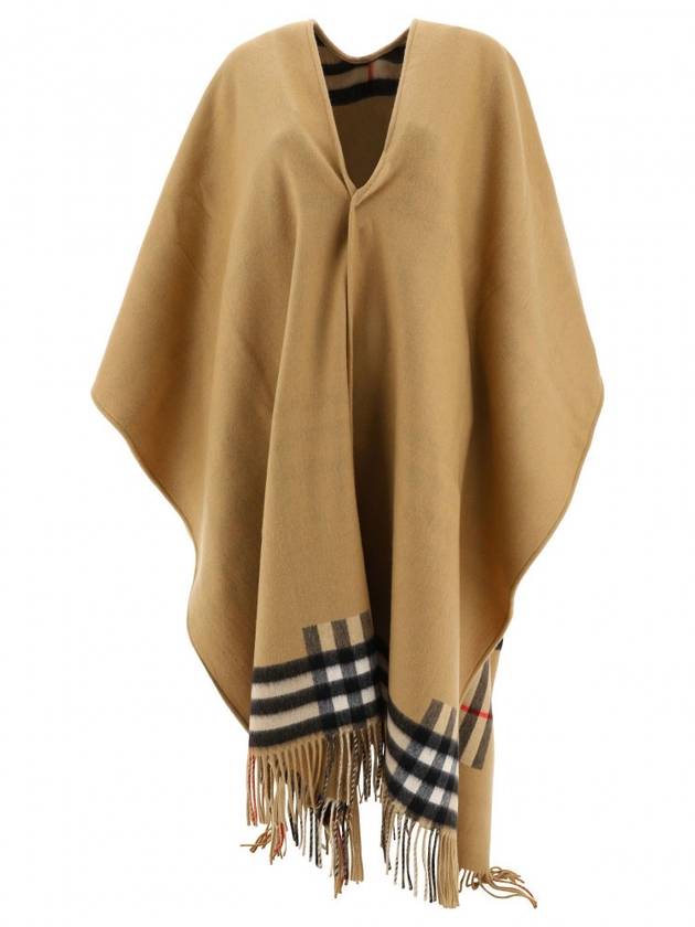 Burberry Reversible Check Wool Cashmere Cape Beige