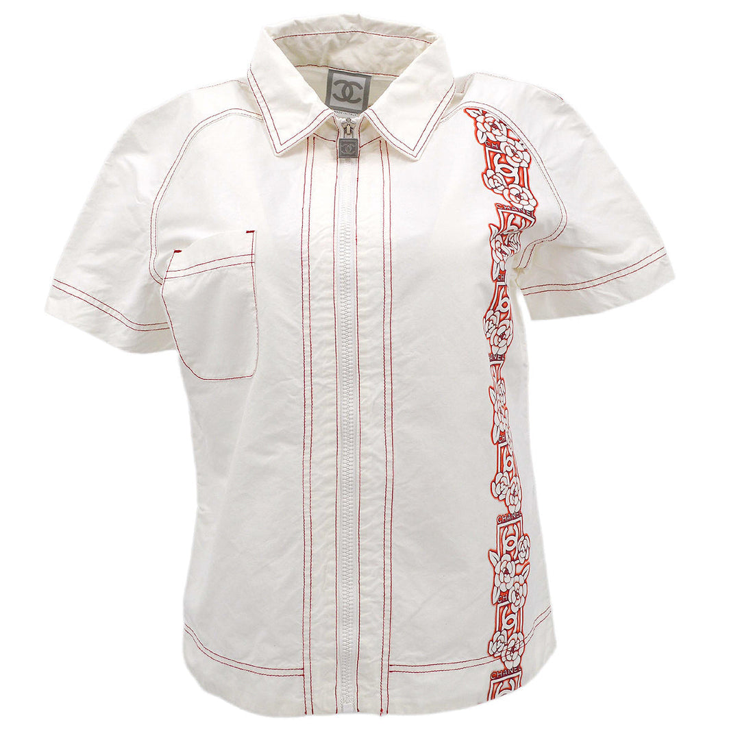 Top Quality Chanel 05S #38 Sport Line Short Sleeve Zip Shirt Tops White