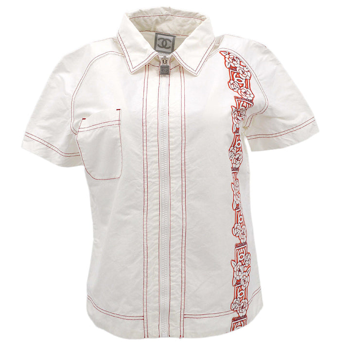 Top Quality Chanel 05S #38 Sport Line Short Sleeve Zip Shirt Tops White