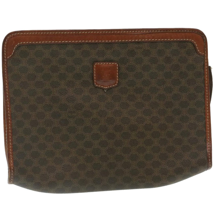Celine Macadam Canvas Clutch Bag PVC Leather Brown  29196