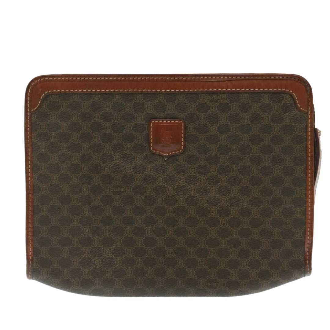 Celine Macadam Canvas Clutch Bag PVC Leather Brown  29196