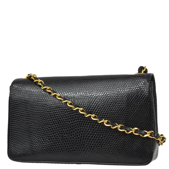 Top Quality Chanel 1989-1991 Black Lizard Chain Shoulder Bag