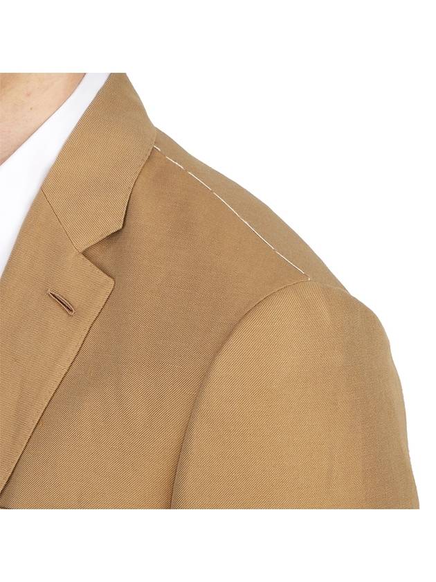 Burberry Slim Fit Unstructured Wool Linen Blend Single Breasted Jacket Camel