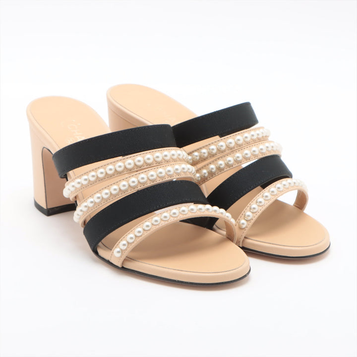 Top Quality Chanel Cocomark Leather X Fabric Sandal 35C Lady Beige X Black G35381 Pearl Mould Sandal Storage Bag With Allu Happy Market Store