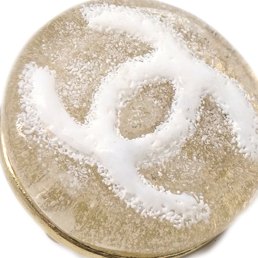 Top Quality Chanel Button Earrings Clip-On White 03A