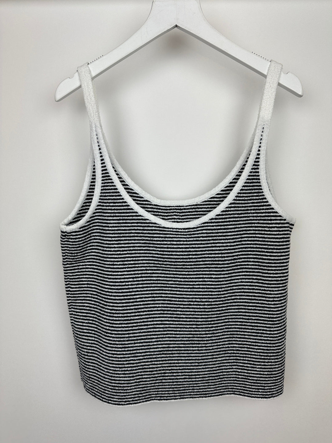 Top Quality Chanel Black and White Stripe Tank Top with CC Logo Detail Size FR 42 (UK 14)