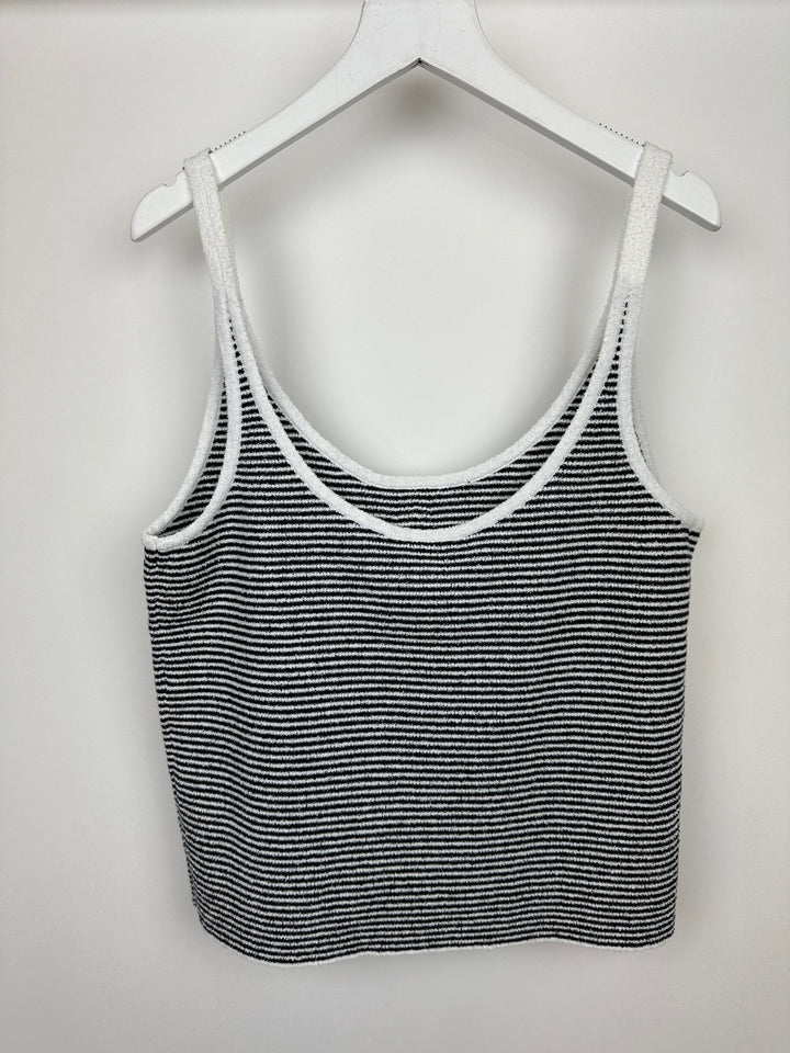 Top Quality Chanel Black and White Stripe Tank Top with CC Logo Detail Size FR 42 (UK 14)