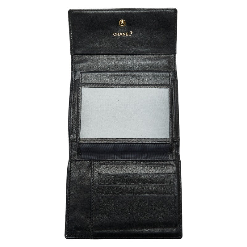 Top Quality Chanel Chocolate Bar Three Folded Wallet Black Leather