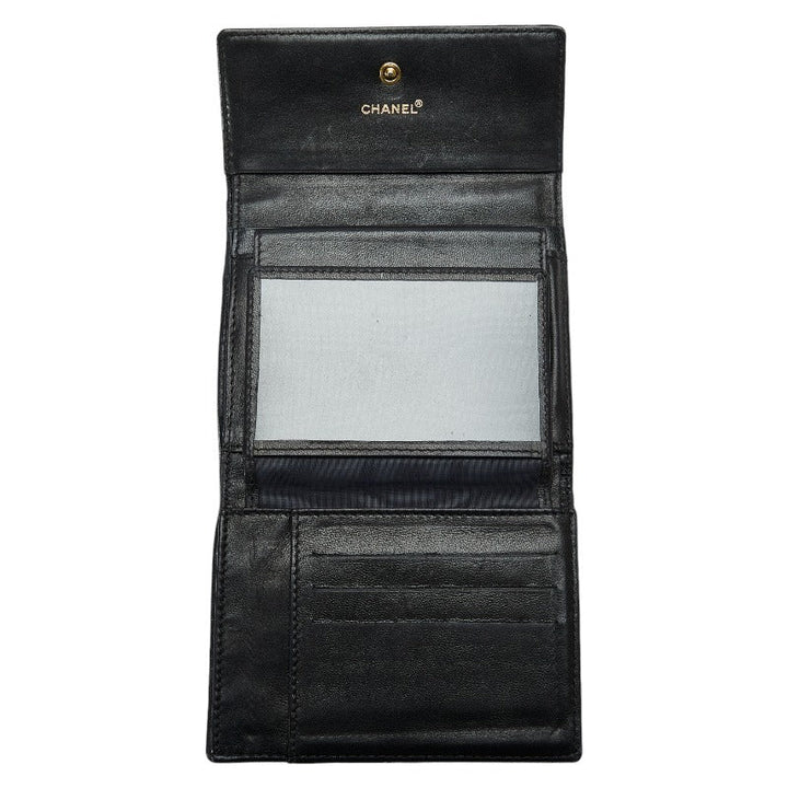 Top Quality Chanel Chocolate Bar Three Folded Wallet Black Leather