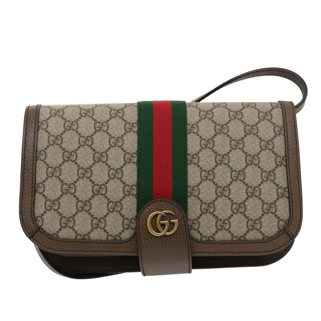 GUCCI GG Supreme Ophidia Web Sherry Line Shoulder Bag Beige  29884A
