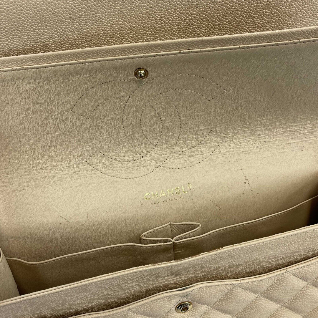 Chanel - Large CC Caviar Leather Double New Tan Shoulder Bag
