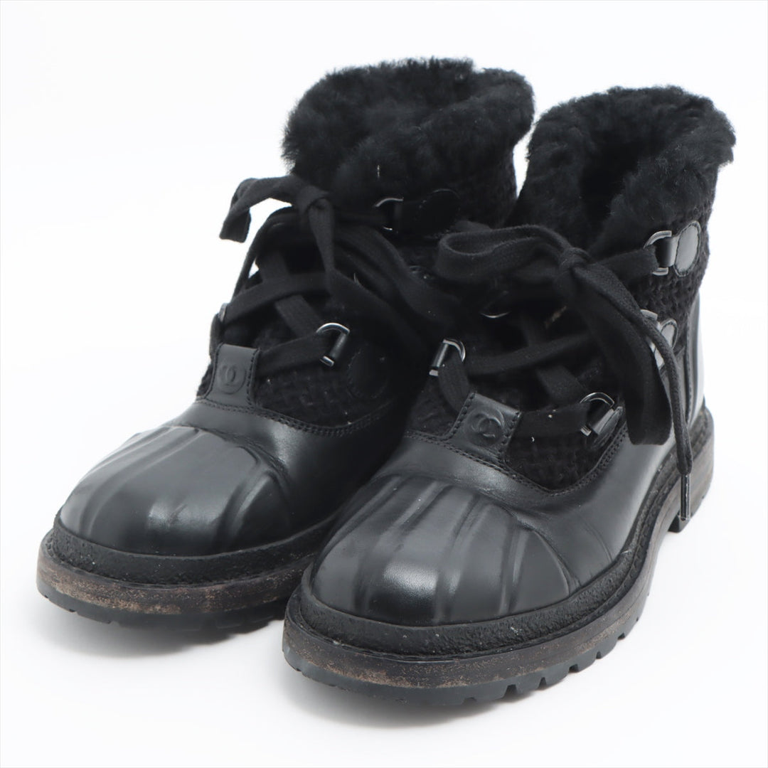 Top Quality Chanel Coco Wool x Leather Boots 36  Black G32179 Boar