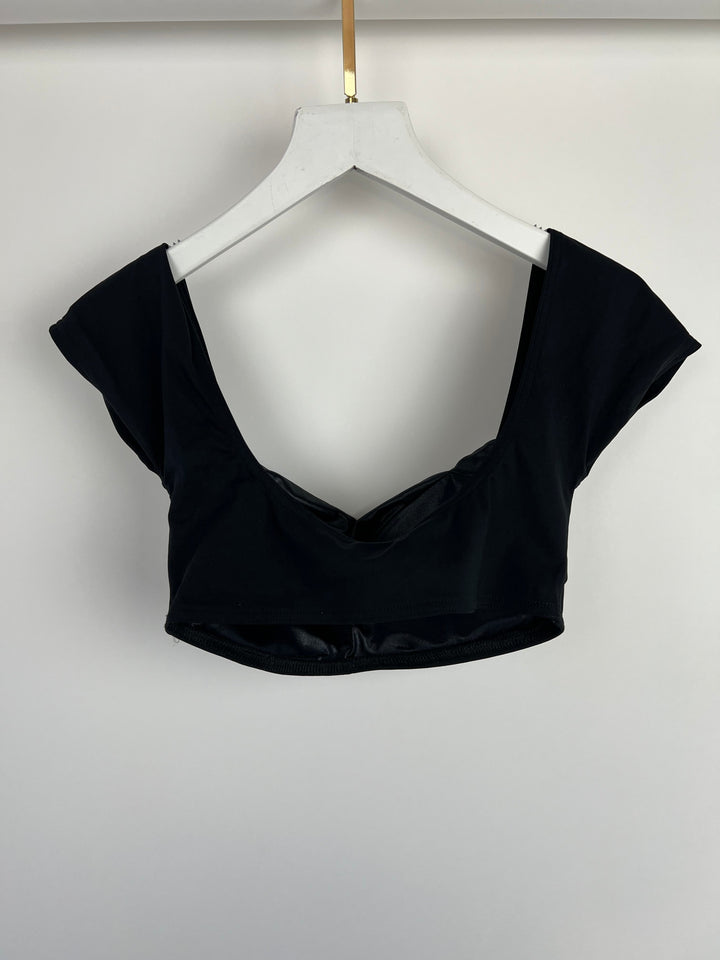 Top Quality Chanel 21M Black Swim Top with Crystal CC Pearl Detail Size FR 34 (UK 6)