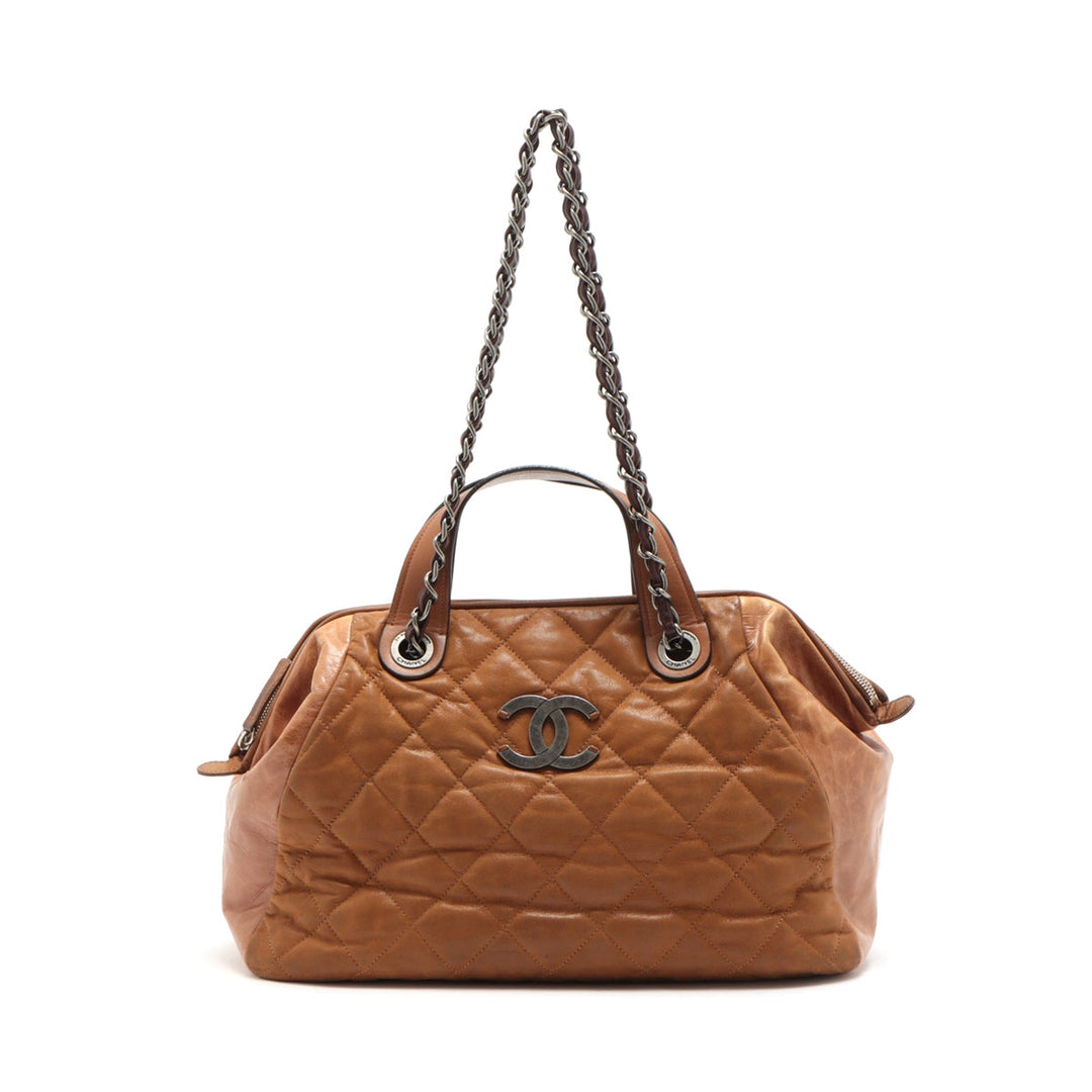 Top Quality Chanel Matrasse Leather 2WAY Handbag Brown Silver Gold  14th