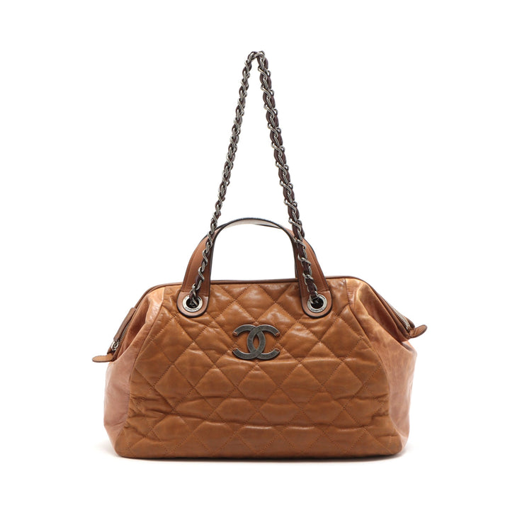 Top Quality Chanel Matrasse Leather 2WAY Handbag Brown Silver Gold  14th