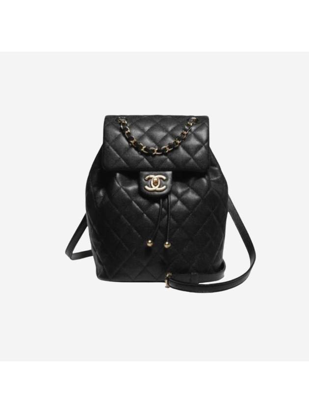 Backpack Grained Shiny Calfskin Gold Metal Black Chanel