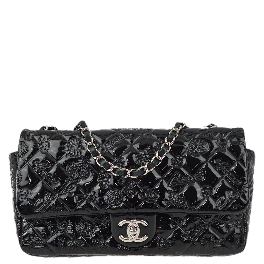 Top Quality Chanel * Black Patent Leather Icon Single Flap Shoulder Bag