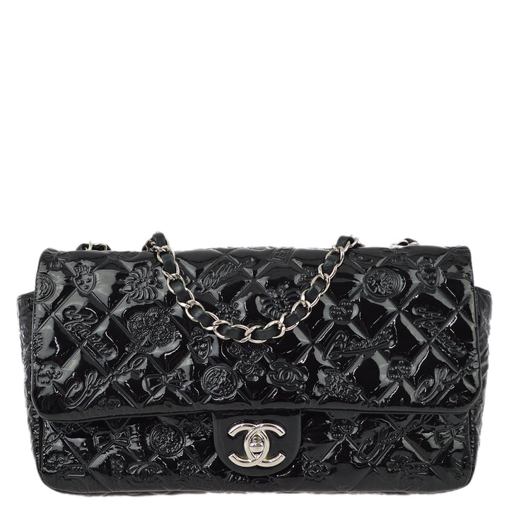 Top Quality Chanel * Black Patent Leather Icon Single Flap Shoulder Bag