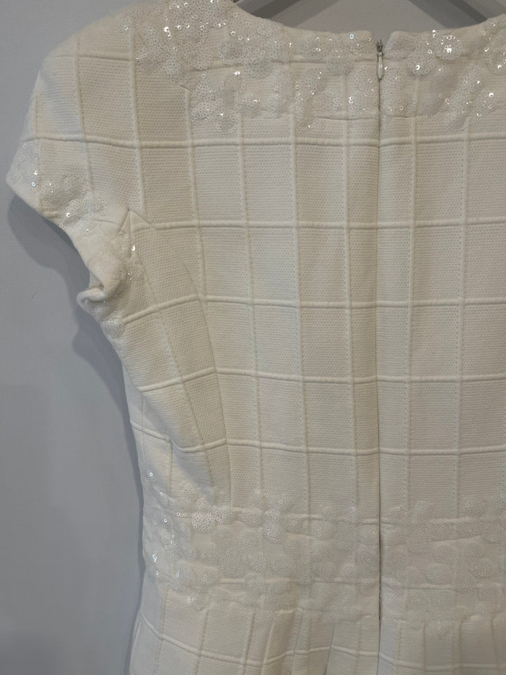 Top Quality Chanel White Mini Dress With Floral Sequin Detail Size FR 42 (UK 14)