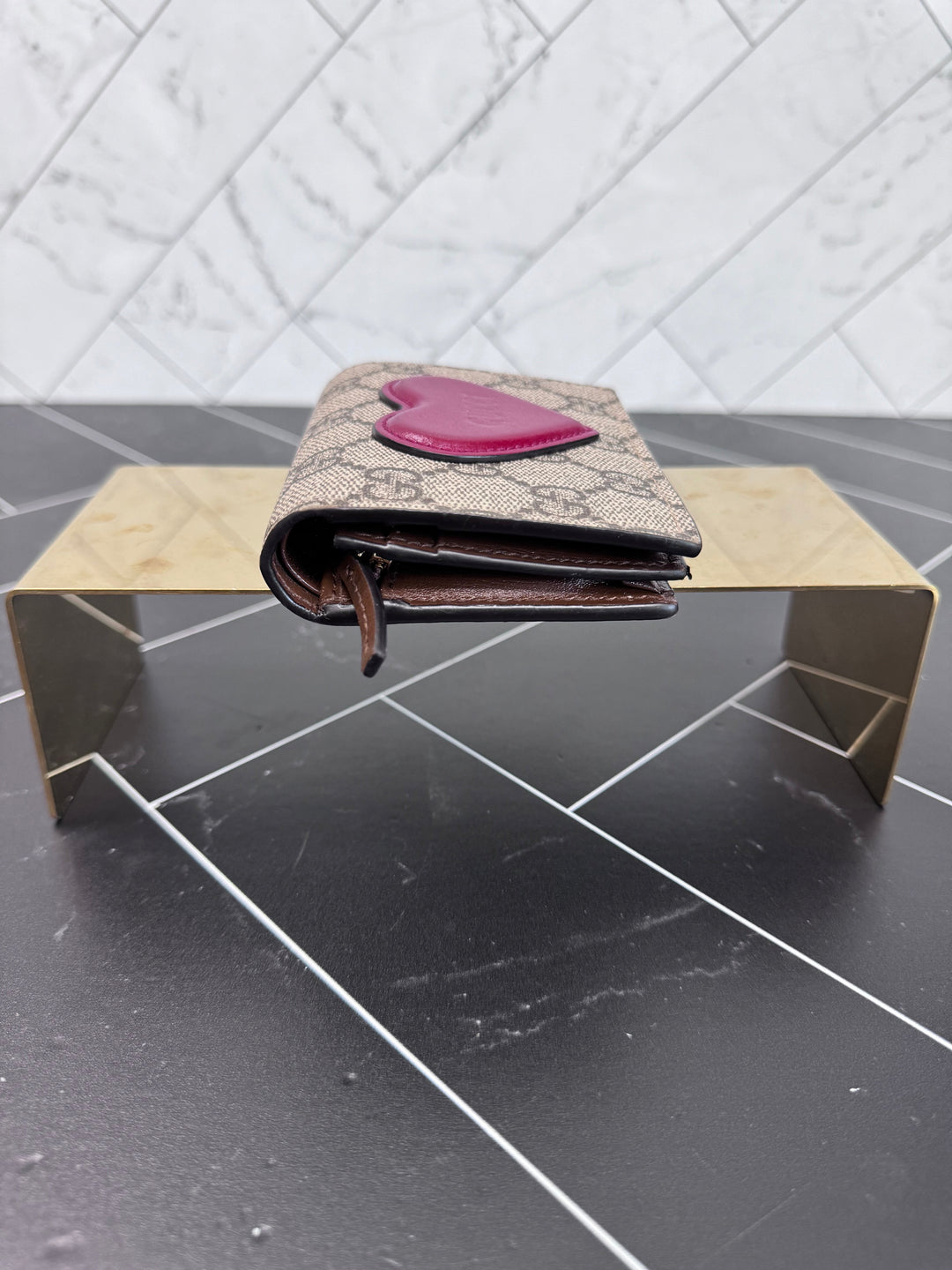 Gucci Brown Coated Canvas Heart Motif Wallet