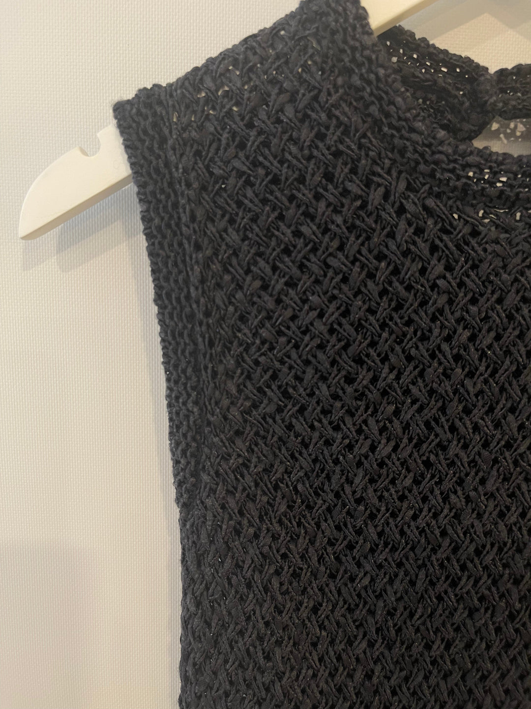 Top Quality Chanel Black Crochet Sleeveless Mini Dress Size FR 36 (UK 8)