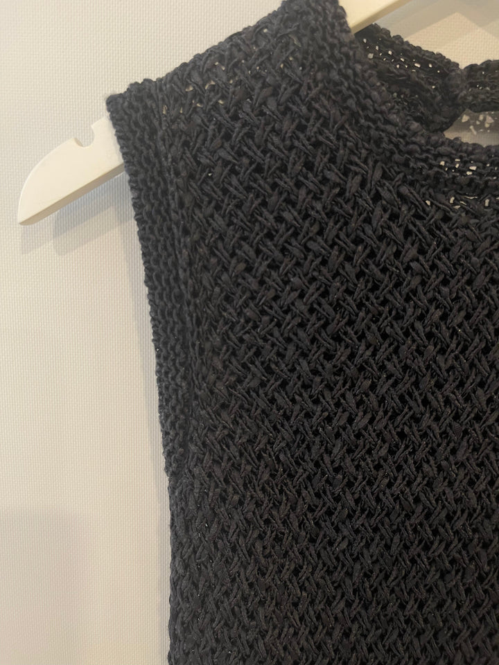 Top Quality Chanel Black Crochet Sleeveless Mini Dress Size FR 36 (UK 8)