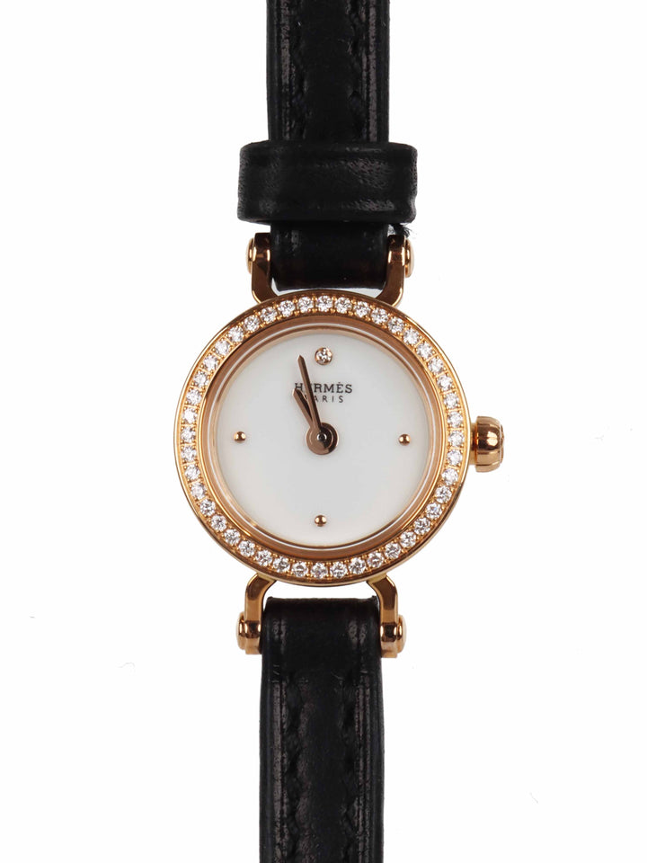 Hermes Faubourg Watch Mini Model 15mm Rose Gold with Diamonds Black