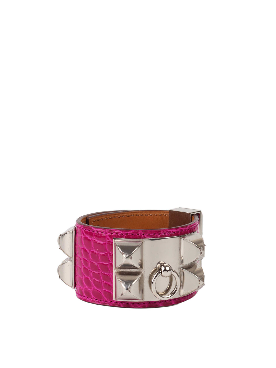 Hermes Collier De Chien Bracelet in Pink Alligator.