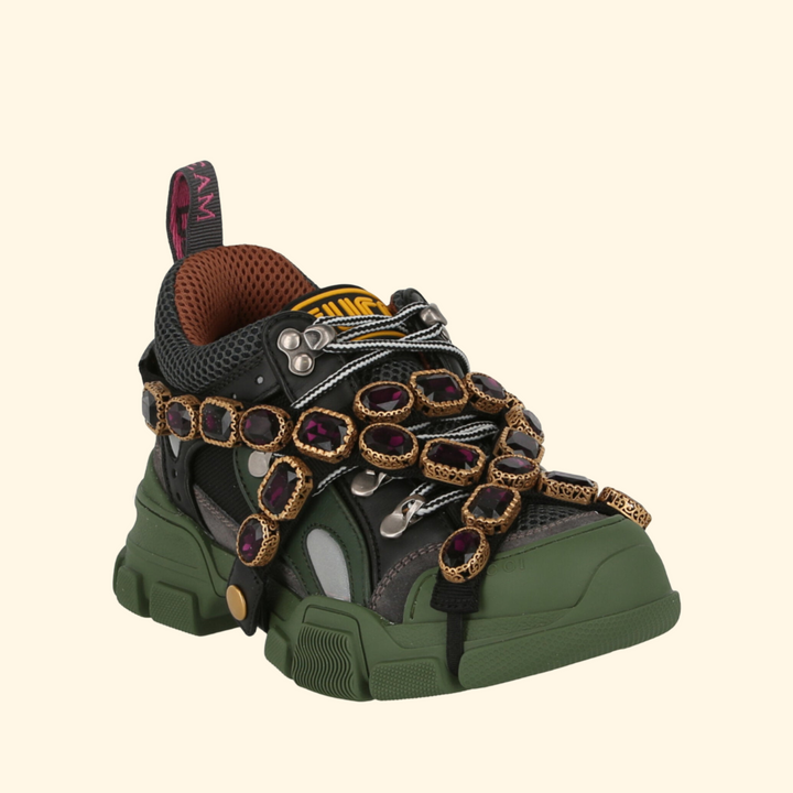 Gucci Flashtrek Chunky Leather Sneakers, Green, Brand New