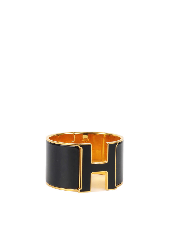 Hermes Extra Wide Clic Clac H Bracelet Black Gold GM.