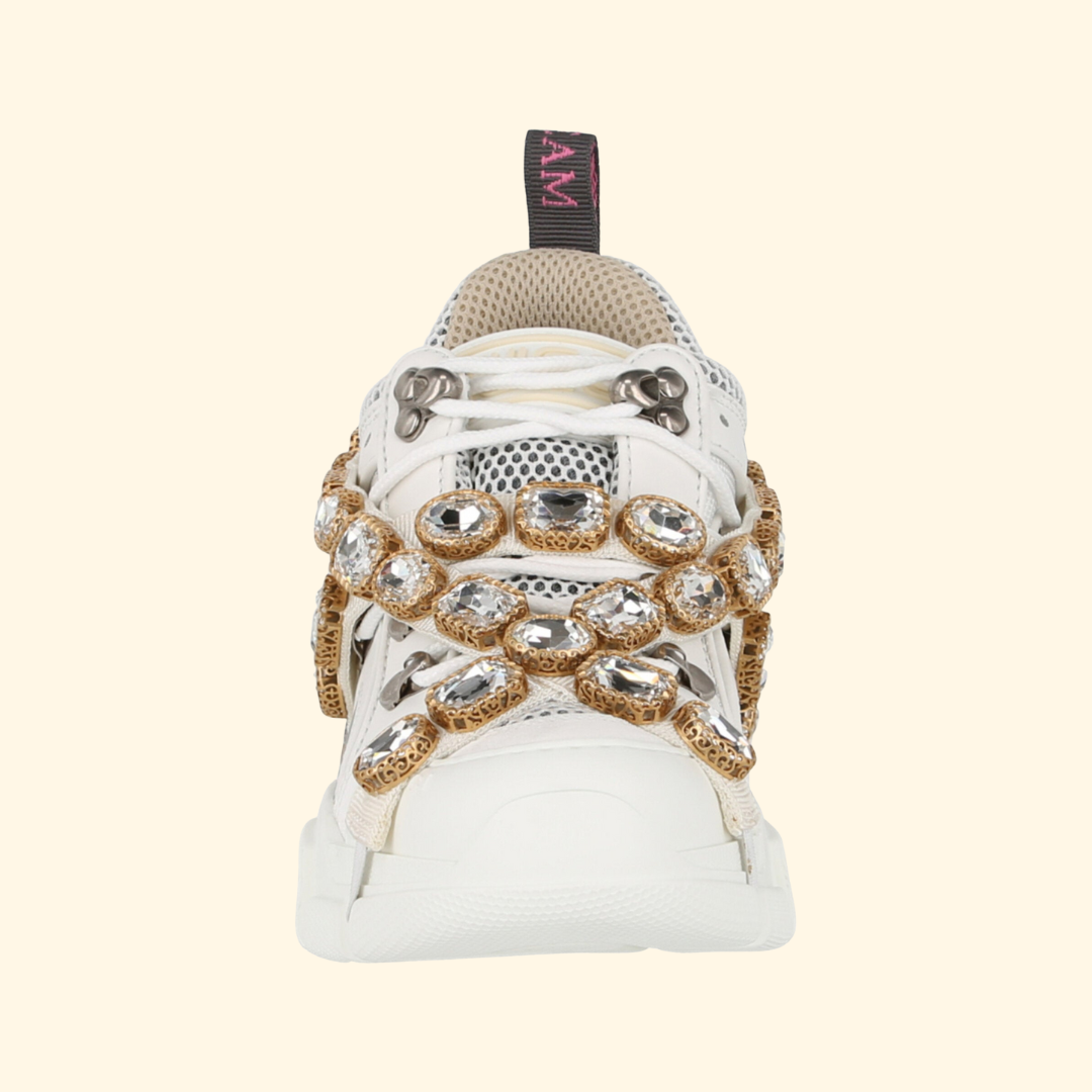 Gucci Flashtrek Chunky Leather Sneakers, White, Brand New