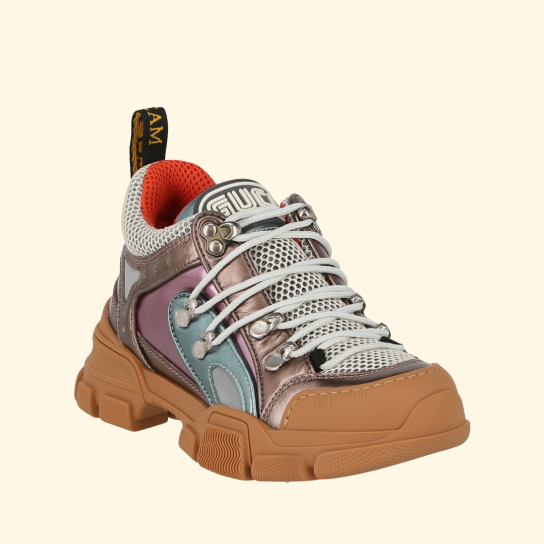 Gucci Flashtrek Metallic Leather Sneakers, Brand New