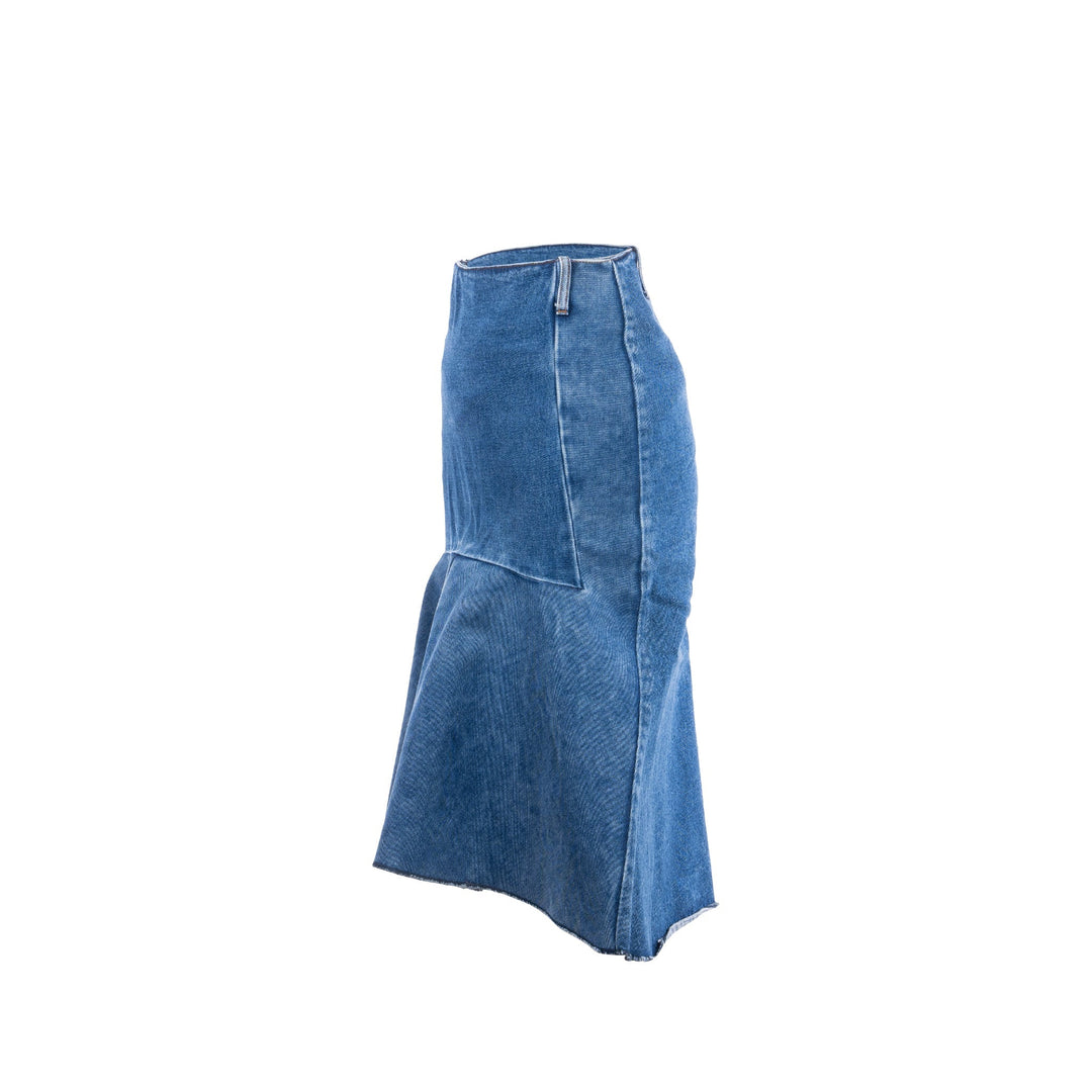 Top Quality Balenciaga Size 36 Godet Peplum-style Denim Skirt Cotton Blue
