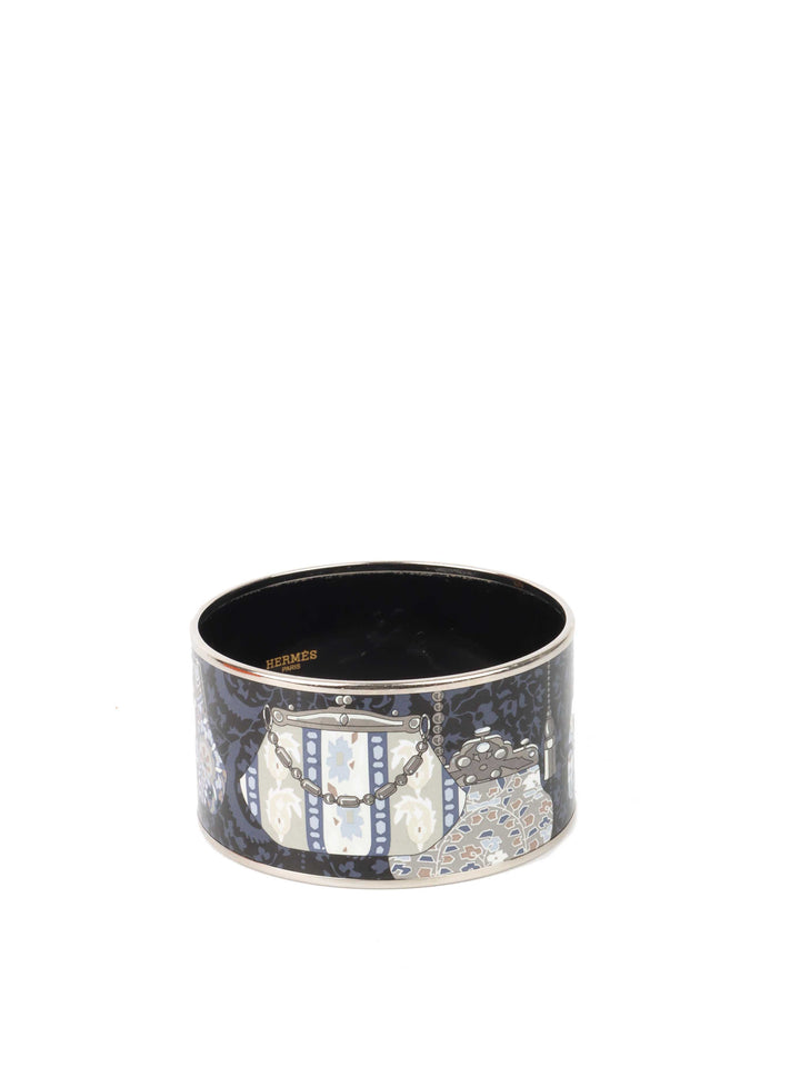 Hermes Blue & Grey Enamel Cachemire De Tamara Wide Bangle Bracelet.