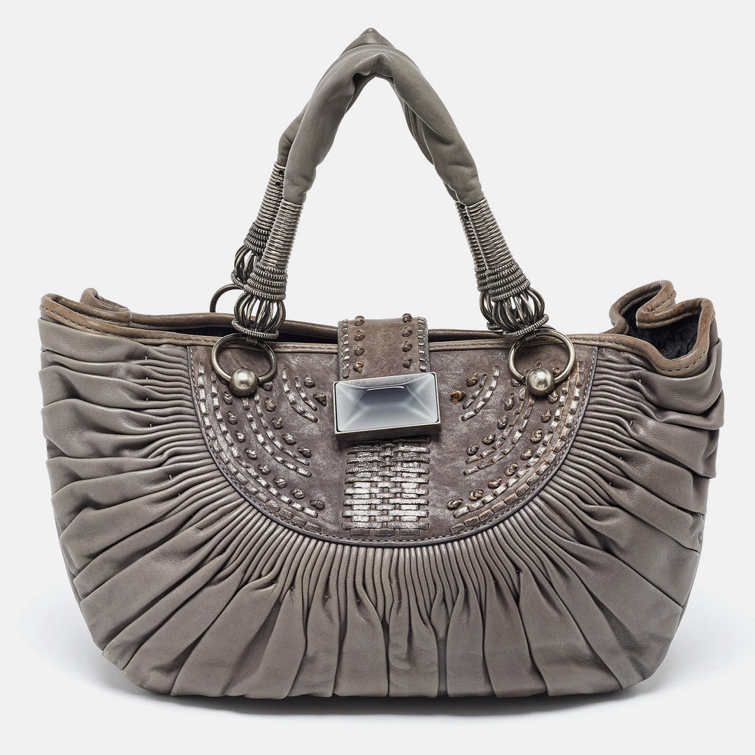 Top quality Dior Grey Pleated Leather Plisse Tote