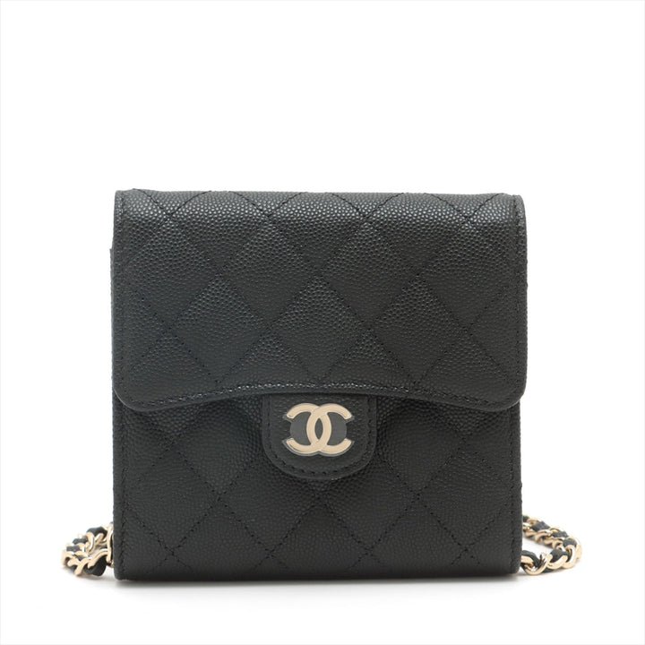 Top Quality Chanel Matrasse Caviar S Chain Wallet Black Gold