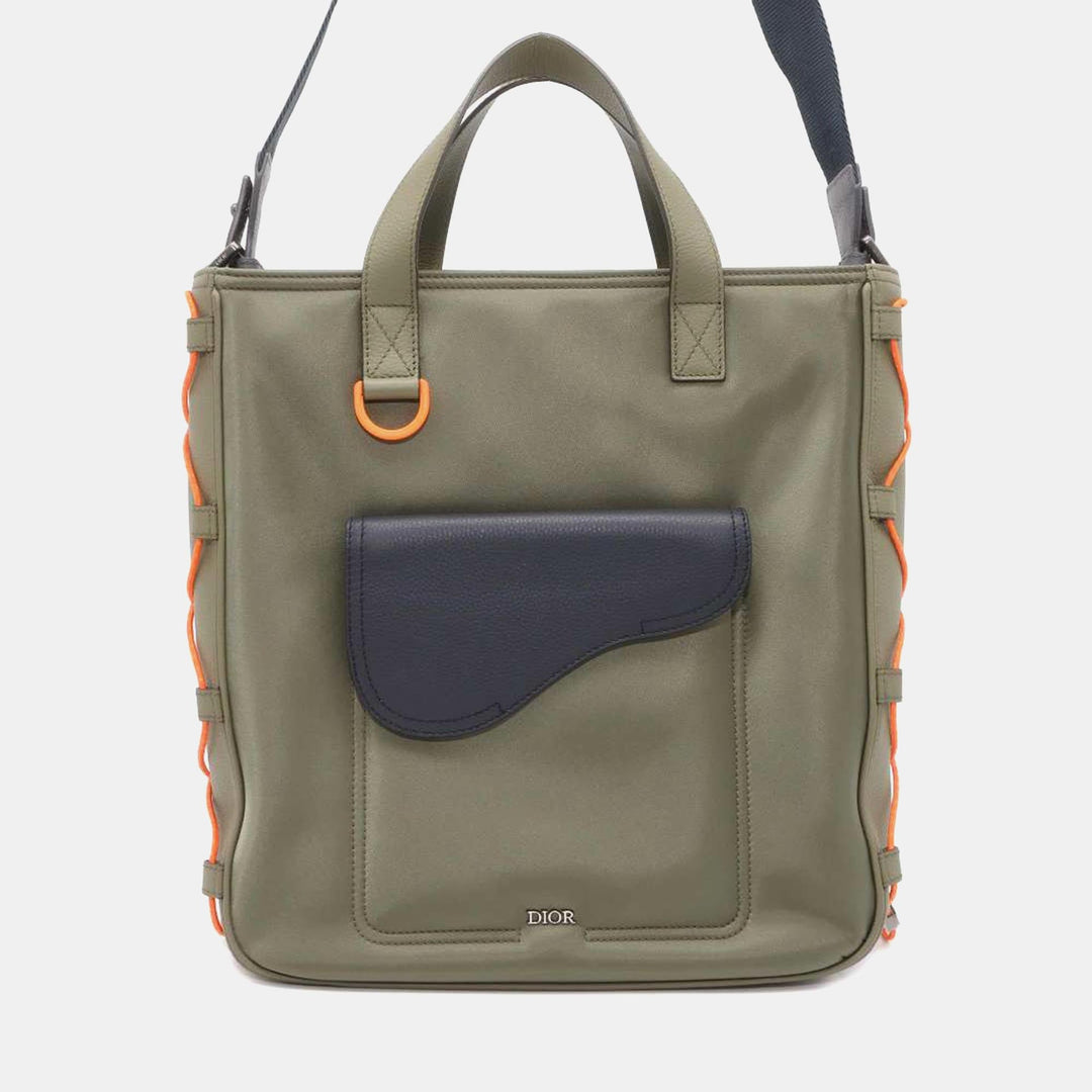 Top quality Dior x Sacai Green Nylon and Leather Saddle Tote Bag