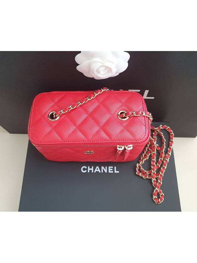 Classic Cosmetic Case Small Grained Calfskin Cross Bag Red Chanel