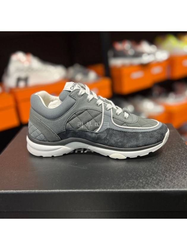 CC Logo Fabric Suede Low-Top Sneakers Dark Grey Chanel
