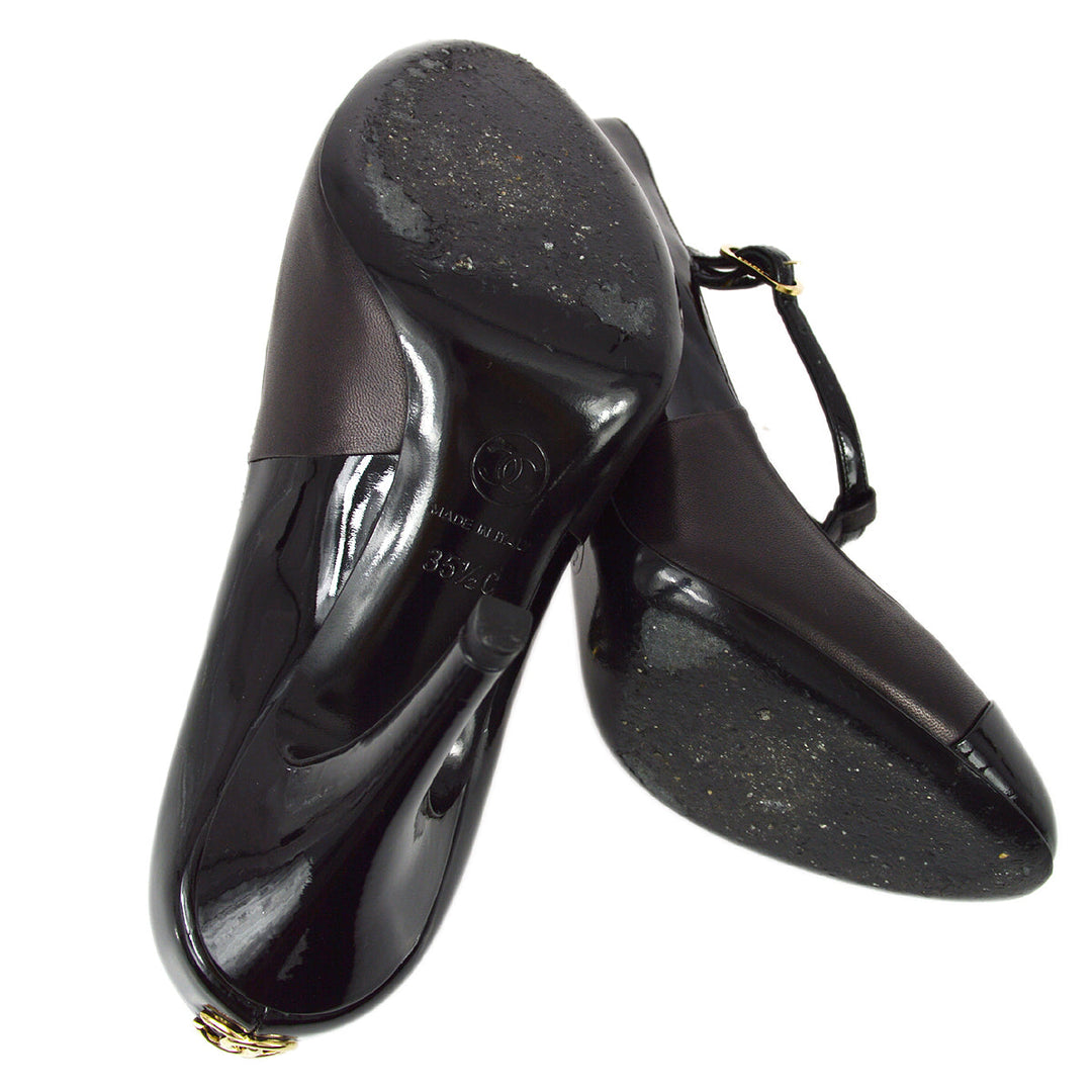 Top Quality Chanel * Black Ankle Strap Pumps Shoes #35 1/2 C